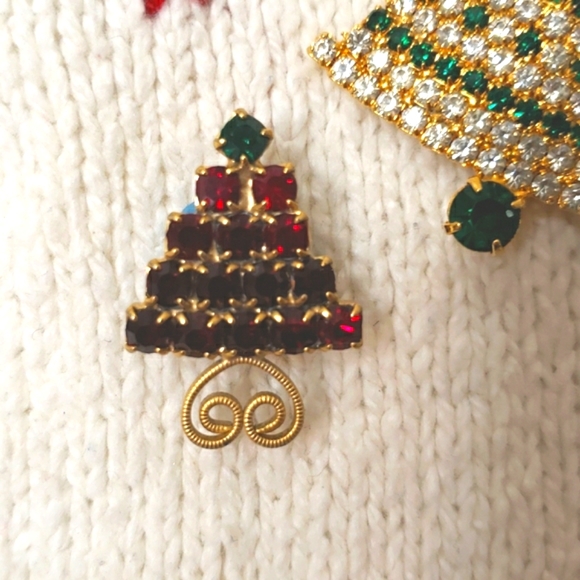 Vintage 3 Rhinestone Christmas Bell and Tree Brooches Pins EUC - Picture 8 of 12